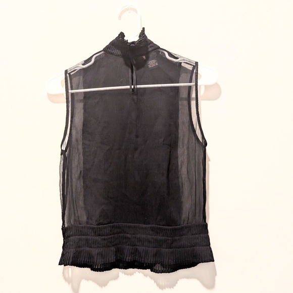 BCBGMaxAzria Tops - BCBGMaxAzria Black Sheer Sleeveless Pleated Drop Waist Top